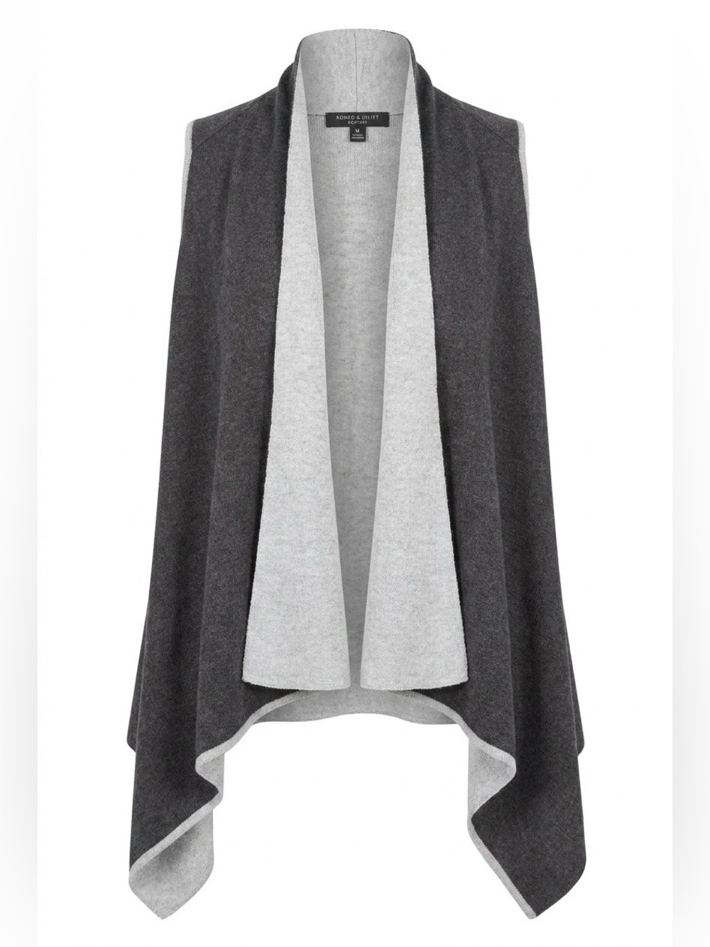 Romeo & Juliet Couture Reversible Draped Sweater Vest in Charcoal and Light Gray